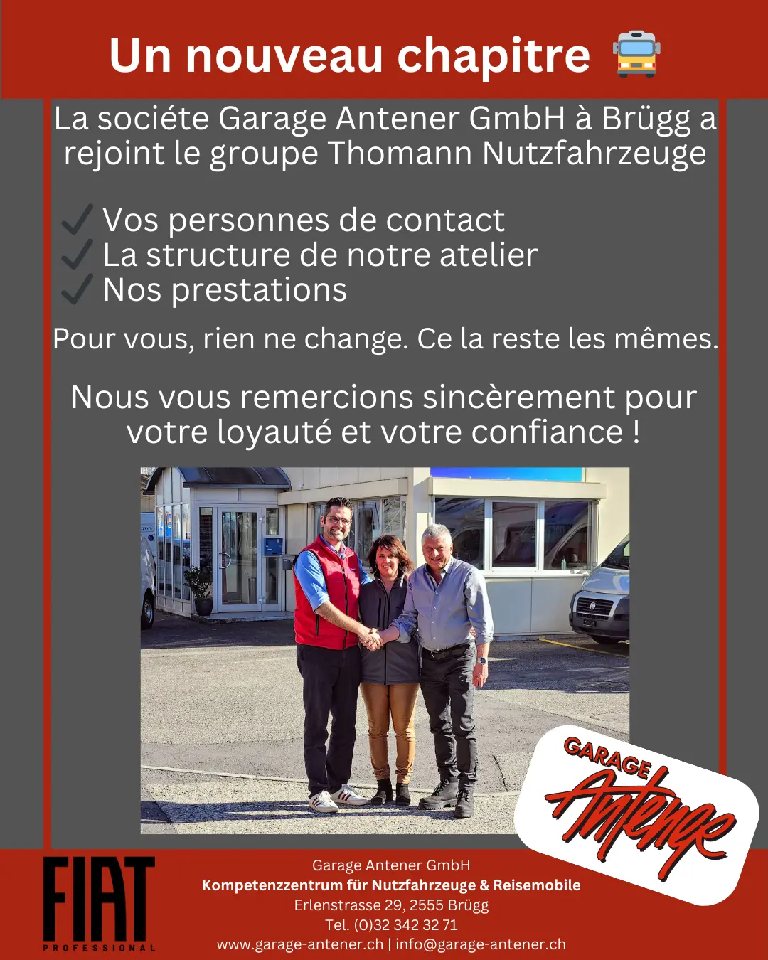 Übernahme – Instagram-Beitrag der Garage Antener (französische Version)